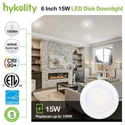 12 Pack 5/6 Inch Dimmable LED Disk Light Flush Mount Recessed Retrofit Ceiling Lights, 15W=120W, CRI90, 1050lm, 4000K Neutral White, Installed in Junction Box or Recessed Can, ETL Listed