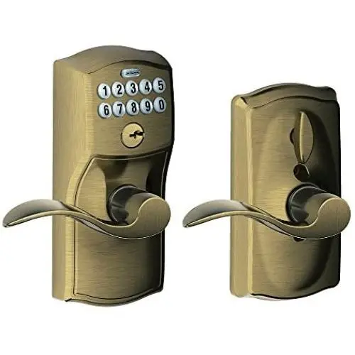 Schlage FE595 CAM 609 Acc Camelot Keypad Entry with Flex-Lock and Accent Levers, Antique Brass