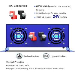 XYZ INVT 3000W Pure Sine Wave Power Inverter 24V DC to 110v 120V AC with 2 AC Outlets 2 Sets of Battery Cables, Power Converter for Home Solar System, RV, Camping.(3000W24V)