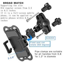 Bike & Motorcycle Phone Mount Holder. Bicycle Handle Universal Cell Phone Bracket.Shockproof Silicone. Double Reinforcement. for iPhone,Samsung or Any Smartphone. and The 360° Swivel is Perfect