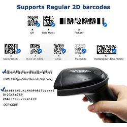 TEEMI 1D 2D Bluetooth Barcode Scanner with USB Cradle Data Receiver Charge Station, GS1 QR PDF417 Wireless Automatic Omnidirectional Screen Scanning