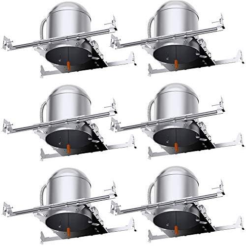 Sunco Lighting 6 Pack 6 Inch New Construction Housing, Air Tight IC Rated Aluminum Can, 120-277V, TP24 Connector Included for Easy Install - UL & Title 24 Compliant