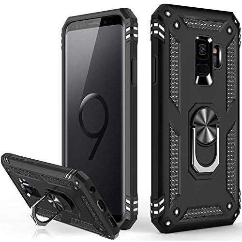 Galaxy S9 Case,Military Grade 16ft. Drop Tested Dual Layered Heavy Duty Cover with Magnetic Ring Kickstand Compatible with Car Mount Holder,Protective Phone Case for Samsung Galaxy S9 Black