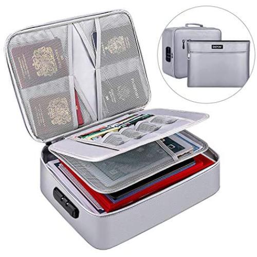 ENGPOW File Storage Bags,Fireproof Document Organizer Bag with Money Bag,Home Office Travel Safe Bag with Lock,Multi-Layer Portable Filing Storage for Important File Passport Certificates