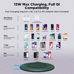 LETSCOM Ultra Slim Wireless Charger, Qi-Certified 15W Max Fast Wireless Charging Pad, Compatible with iPhone 12/11/11 Pro/XS Max/XR/XS/X/8/8+, Galaxy Note 10/Note 10+/S10/S10+/S10E (No AC Adapter)