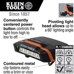 Klein Tools 56402 LED Light, Cap Visor Clip Light with Pivoting Head, 2 x AAA Batteries Included