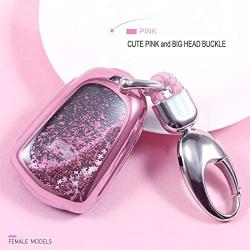 YIJINSHENG TPU Soft Plating Smart Key Fob Remote Cover Case Protector Keyless Jacket for Cadillac CT6 XT5 CTS XTS SRX ATS GTS ATSL HYQ2AB HYQ2EB Car Key Chain (Pink)