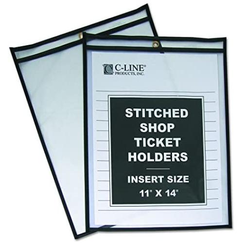 C-Line Stitched Shop Ticket Holders, Both Sides Clear, 11 x 14 Inches, 25 per Box (46114)