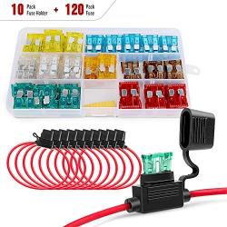 Nilight - 50029R 120 Pcs Standard Blade Fuse 5A/7.5A/10A/15A/20A/25A/30A AMP Assorted Set with 10 Pack 14AWG ATC/ATO Inline Fuse Holder, 2 Years Warranty