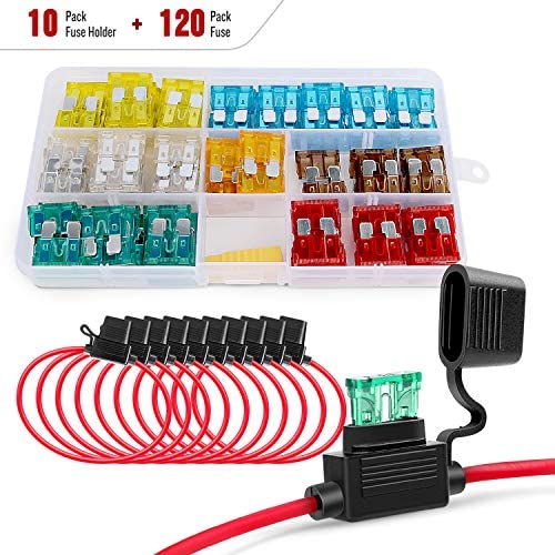 Nilight - 50029R 120 Pcs Standard Blade Fuse 5A/7.5A/10A/15A/20A/25A/30A AMP Assorted Set with 10 Pack 14AWG ATC/ATO Inline Fuse Holder, 2 Years Warranty