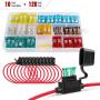 Nilight - 50029R 120 Pcs Standard Blade Fuse 5A/7.5A/10A/15A/20A/25A/30A AMP Assorted Set with 10 Pack 14AWG ATC/ATO Inline Fuse Holder, 2 Years Warranty