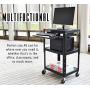 Line Leader AV Cart on Wheels | Height Adjustable Top Shelf & Pullout Keyboard Tray | Includes 15 ft Power Cord with Cord Management | Easy Assembly (42in x 24in x 18in / Black)