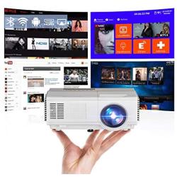 Portable WiFi Projector Android 7.1 Wireless Bluetooth Home Theater Mini Outdoor Projector 3000 Lumen 1080P Smart Projector Airplay Miracast for Smartphone Laptop PS4 Video Game Movie HDMI USB VGA