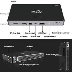 TOUMEI Mini Projector, Android 7.1 OS, Screen Share for iOS Android, Quad-Core HDMI/TF/USB Socket Auto Keystone Correction, Portable Video Projector