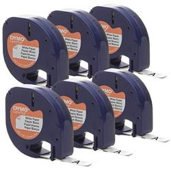 DYMO Authentic Lt Paper Labeling Tape for LetraTag Label Makers, 1/2'' (12mm), Black Print On White Tape, 6-Pack