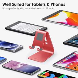 Upgraded Aluminum Cell Phone Stand, OMOTON C1 Durable Cellphone Dock with Protective Pads, Smart Stand Designed for iPhone 11 Pro Max XR XS 8 Plus 7 SE, iPad Mini, Android Phones, Red