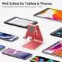 Upgraded Aluminum Cell Phone Stand, OMOTON C1 Durable Cellphone Dock with Protective Pads, Smart Stand Designed for iPhone 11 Pro Max XR XS 8 Plus 7 SE, iPad Mini, Android Phones, Red