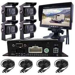 JOINLGO 4 Channel H.264 256GB SD 720P AHD HD Mobile Vehicle Car DVR MDVR Video Recorder Kit with 4pcs Waterproof Side Rear View Backup Night Vision Metal IR 1.0MP Car Camera 7'' HD Car Monitor