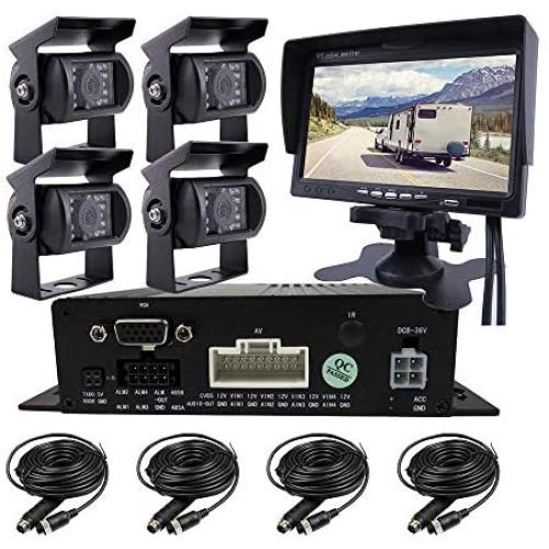 JOINLGO 4 Channel H.264 256GB SD 720P AHD HD Mobile Vehicle Car DVR MDVR Video Recorder Kit with 4pcs Waterproof Side Rear View Backup Night Vision Metal IR 1.0MP Car Camera 7'' HD Car Monitor