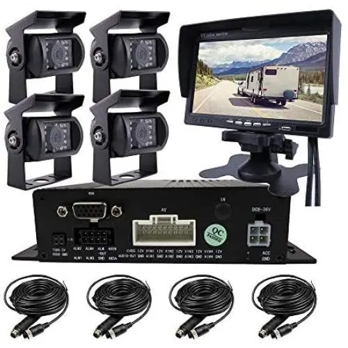 JOINLGO 4 Channel H.264 256GB SD 720P AHD HD Mobile Vehicle Car DVR MDVR Video Recorder Kit with 4pcs Waterproof Side Rear View Backup Night Vision Metal IR 1.0MP Car Camera 7'' HD Car Monitor JOINLGO 4 Channel H.264 256GB SD 720P AHD HD Mobile Vehicle Car DVR MDVR Video Recorder Kit with 4pcs Waterproof Side Rear View Backup Night Vision Metal IR 1.0MP Car Camera 7'' HD Car Monitor