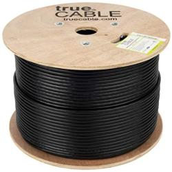 trueCABLE Cat6A Shielded Riser (CMR), 1000ft, Black, 23AWG Solid Bare Copper, 750MHz, ETL Listed, Overall Foil Shield (FTP), Bulk Ethernet Cable