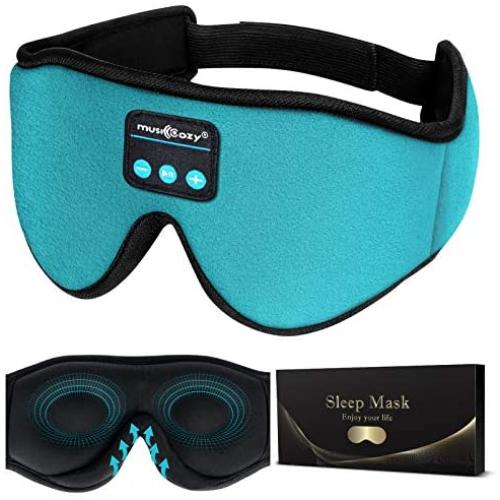MUSICOZY Sleep Headphones 3D Bluetooth 5.0 Wireless Headband Sleep Mask, Sleeping Headphones Music Eye Mask for Side Sleepers. Air Travel, Built-in Ultra Thin Speakers Microphones Noice Cancelling