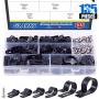 Glarks 135Pcs 6 Sizes 1/4-1 Black Nylon Screw Mounting R-Type Cable Clip Wire Clamp with 132Pcs Screws for Wire, Cable, Conduit and Cable Conduit Kit (Black)