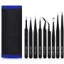 Precision Tweezer Set - FEITA Professional ESD Stainless Steel Anti static Tweezers Kit for Electronic, craft, Jewelry, Watchmakers, Hobby (Black 9 Pcs)