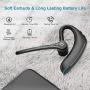 Bluetooth Headset V5.0 Wireless Bluetooth Earpiece, 16 Hrs HD Talktime Noise Reduction Handsfree Headset with Microphone for iPhone/Android/Samsung/Laptop - Black