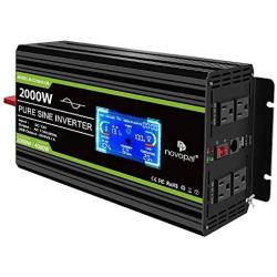 Novopal 2000w Pure Sine Wave Power Inverter 12V DC to 110V/120V AC Converter- 4 AC Outlets Car Inverter with 1 USB Port-16.4 Feet Remote Control and LCD Display Dual Cooling Fans Inverter for CPAP RV