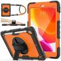 SEYMAC stock Case for iPad 8th/7th Generation,iPad 10.2 Case [Full-Body] Protective Case with [360 Degrees Rotating Stand] & Strap [Pencil Holder] for iPad 8th/7th Generation 2020/2019 (Orange+Black)