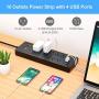 Power Strip, QOLIXM Surge Protector with 10 AC Outlets & 4 USB Ports (5V/4.2A)， 1875W/15A, 6 Feet Long Extension Cord for Multiple Devices Smartphone Tablet Laptop Computer