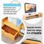 Monitor Stand Riser Desk Organizer-Bamboo 2 Tier Laptop Stand with Drawers, Adjustable Desktop Storage Organizer for Computer, Printer, Cellphone-Use in Office,Home/Reduce Neck &Eye Strain(Basic)