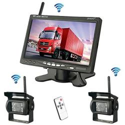Podofo Wireless Vehicle 2 x Backup Cameras Parking Assistance System Ir Night Vision Waterproof Rear View Camera + 7'' Monitor for RV Truck Trailer Bus