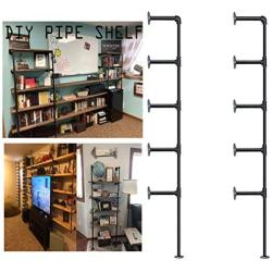 Industrial Wall Mount Iron Pipe Shelf Bracket,Vintage Retro Black DIY Open Bookshelf, Storage Shelves, Ceiling Hung Shelves for Home Kitchen Office(2PcsX5Tier,70'' Tall,12''deep,Hardware Only)