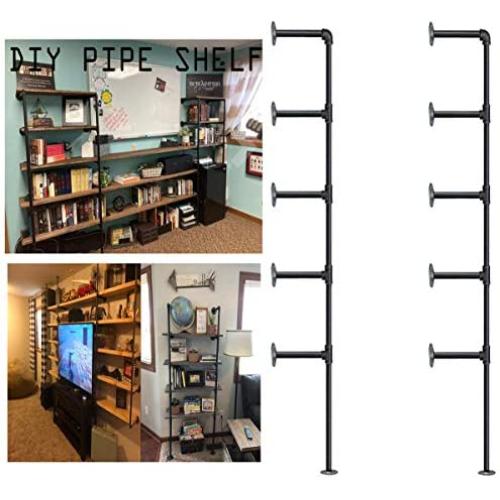 Industrial Wall Mount Iron Pipe Shelf Bracket,Vintage Retro Black DIY Open Bookshelf, Storage Shelves, Ceiling Hung Shelves for Home Kitchen Office(2PcsX5Tier,70'' Tall,12''deep,Hardware Only)