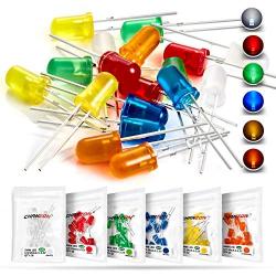 Chanzon 60 pcs(6 colors x 10 pcs) 5mm LED Diode Lights Assortment Kit Pack (Diffused Round Lens DC 3V 20mA) Lighting Bulb Lamp Assorted Variety Color Electronics Components Light Emitting Diodes Parts