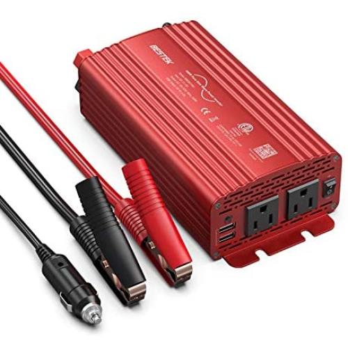 BESTEK 500W Pure Sine Wave Power Inverter DC 12V to AC 110V Car Plug Inverter Adapter Power Converter with 4.2A Dual USB Charging Ports and 2 AC Outlets Car Charger, ETL Listed