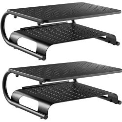 WALI Monitor Riser Desktop Stand with Vented Metal and 2 Tier Desk Organizer Stand for Computer, Laptop, LED, LCD, OLED Flat Screen Display, iMac and Printer (STT001B-2), Black, 2 Pack