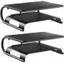 WALI Monitor Riser Desktop Stand with Vented Metal and 2 Tier Desk Organizer Stand for Computer, Laptop, LED, LCD, OLED Flat Screen Display, iMac and Printer (STT001B-2), Black, 2 Pack