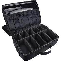 Goldwheat Travel Cosmetic Bags Make up Box Beauty Brush Train Case with Shoulder Strap & Handle (Large:16.5x5.5x12.2 inch)