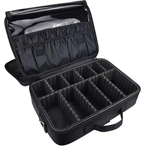 Goldwheat Travel Cosmetic Bags Make up Box Beauty Brush Train Case with Shoulder Strap & Handle (Large:16.5x5.5x12.2 inch)