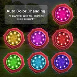 Flower Solar in-Upgraded Lights Outdoor, 4PCS 8 LED Waterproof Solar Garden Lights Outdoor Solar Ground Lights for Pathway Garden Yard Walkway Yard Driveway(Red)