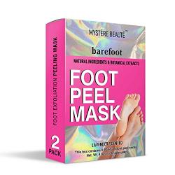 MYSTERE BEAUTE Foot Peel Mask, 2 Pack Exfoliating Foot Mask for Cracked Heels, Dry Skin and Calluses - Lavender Scented Foot Peel and Foot Care - Skin Care Tools for Men and Women