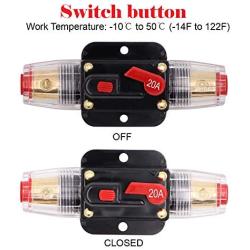 2 Pack Inline 20amp Circuit Breaker with Manual Reset Fuse Holder for Car Audio Marine Boat Stereo with Wire Lugs and Heat Shrink Tube