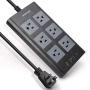 10Ft Flat Plug Power Strip, JACKYLED Surge Protector with 6 AC Outlets and 2.4A 4 USB Charging Ports, 1875W/15A Extension Cord Pack Fireproof Desktop Charger for Office Home Kitchen School, Black Gray