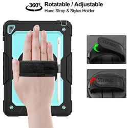 SEYMAC stock Case for iPad 6th/5th Generation, [Full-Body] & [Shock-Proof] Protective Case with 360 Degrees Rotating Stand & Strap for iPad 5th/6th/ Air 2/ Pro 9.7 (SkyBlue+Black)
