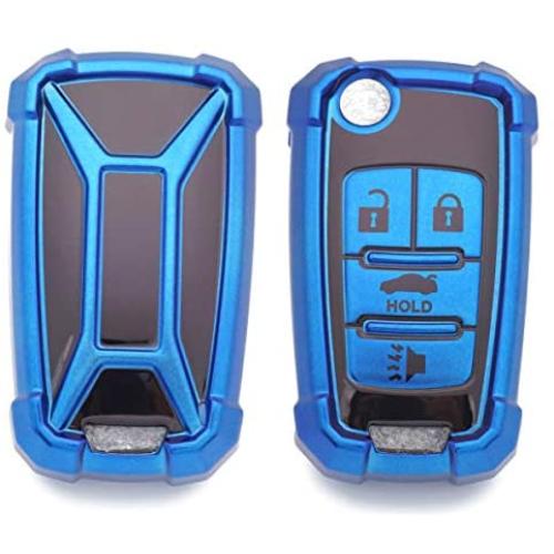 Royalfox(TM) Full Cover 2 3 4 Buttons TPU Silicone flip Remote Key Fob case Cover for Chevrolet Camaro Cruze Equinox Malibu SS Sonic Spark Volt Aveo,Buick Lacrosse Encore GL8 Regal Excelle (Blue)