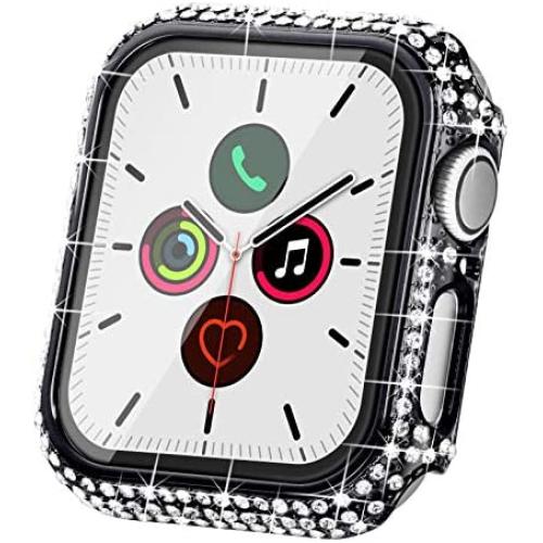 Fullife Compatible with Apple Watch Case, Bling Cases Replacement for Apple Watch 38mm 40mm 42mm 44mm Protective Bumper Compatible with Apple Watch Series 5 4 3 2 1, 38mm-Black
