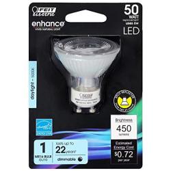 Feit Electric BPMR16IFGU500950CA/6 6W 50W Equivalent Dimmable 450 Lumen GU10 Base LED MR16 Light Bulb, 2.3''H x 2''D, 5000K (Daylight), 6 Piece